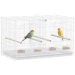 PawHut Bird Cage with Divider, Parrot Cage with 4 Wooden Perches, Slide Out Tray, 4 Feeders, for Budgie, Lovebird, Canary, Finches, 76 x 46 x 46cm, White