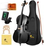 Poseidon Cello 4/4 Size, Acoustic Cello for Beginners Set with Portable Case, Bow, Bridge, Rosin, for Students & Adult String Instruments - Sparkling Black