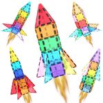 PicassoTiles 32 Piece Magnetic Building Block Rocket Booster Theme Set Magnet Construction Toy Educational Kit Engineering STEM Learning Playset Child Brain Development Stacking Blocks Playboard PT32