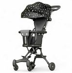 Momness Luxury 3-in-1 Baby Stroller for 7 Months to 3 Years, Lightweight, Foldable, Chair, Safety Harness, Cushioned Seat, Ideal Toddler Trolley, Easy Travel, Carry on Plane (Black Gold)