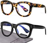 EYEGUARD 2 Pack Oversized Reading Glasses for Women, Retro Blue Light Blocking Readers with Spring Hinges, black/tortoiseshell +2.50 diopter
