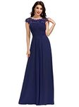 Ever-Pretty Bridesmaid Dresses Women's Lacey Neckline Open Back Ruched Style Autumn Dresses Navy Blue 18UK