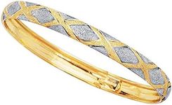 10k Yellow And White Gold High Polished Flex Bangle Bracelet, 7"