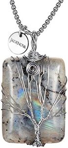 JADENOVA Natural Labradorite Necklace Healing Crystal Necklaces for Women Tree of Family Pendant Family Tree Wire Wrapped Jewelry Energy Healing Rectangle pendant (24 Inches Stainless Steel Chain)
