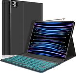 New iPad Pro 12.9 2022 6th Gen/5th Gen 2021/2020 4th Gen/2018 3rd Gen Keyboard Case -7 Colors Backlit Detachable Keyboard Slim Folio Smart Cover for iPad Pro 12.9"[Support Apple Pencil Charging]-Black