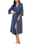 Women Kimono Robes Lightweight Long Robe Knit Bathrobe Soft Sleepwear V-Neck Loungewear for Women Navyblue XXL