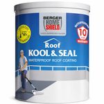 BERGER HomeShield Roof Kool & Seal Roof Coating Solar Reflective Heat Resistant Waterproofing Paint for Terrace Fully Acrylic Elastomeric Crack Bridging Anti-Microbial & Dirt-Resistant (4L, White)