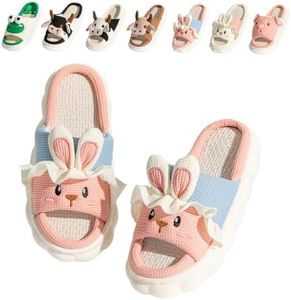Fadezar Chaussons Femme Vache/Grenouille/Lapin Dessin Animé Bout Ouvert Pantoufles Coton Antidérapant Slippers Intérieur Extérieur Lapin Rose EU 39-40 (40-41)