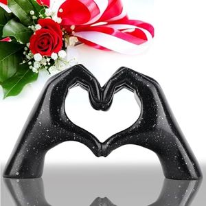 Heart Hands Gold Decor,Love Hand Statue - Heart Shape Finger Statues for Preppy, Modern & Aesthetic & Wedding Room Decor, Living Room, Bedroom, Desk, Shelf, or Table Decoration (Black)