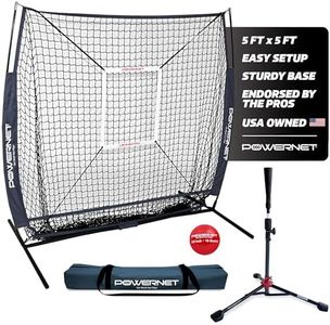 PowerNet 5x5 Practice Net + Deluxe Tee + Strike Zone + Weighted Training Ball Bundle (Navy) | Baseball Softball Pitching Batting Coaching Pack | Work on Pitch Accuracy | Build Plate Confidence
