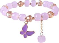 El Regalo 1 PC Butterfly Crystal Beads Tassel Bracelet With Cute Enamel Butterfly Charms for Girls/Teens/Women (Purple Butterfly)