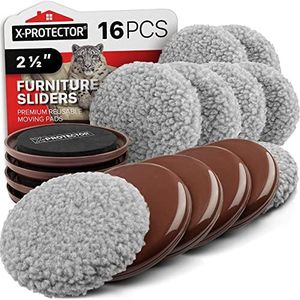 Furniture Sliders X-PROTECTOR - 8+8 Pack 2 1/2” - Multi-Surface Furniture Sliders for Carpet & Hard Floors - 8 Furniture Movers for Carpeted Floors and 8 Hardwood Socks - Move Your Furniture Easily!