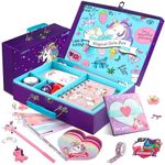 Unicorn Journal Stationary Set,Unicorns Gifts for Girls Ages 6 7 8 9 10 11 12 Year Old,49 Pieces Stationary Letter Writing Crafting Kit with Storage Case,Preteen Toys Gift for Birthday Easter