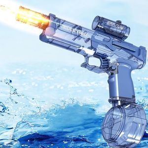 Electric Water Gun for Adults and Kids, Light Up Automatic Squirt Gun Watergun, Large Capacity, 26-33 FT Long Range, Summer Outdoor Beach Pool Party Toy Gift (BS-Blue)