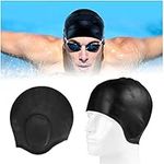 Sadodo 1PC Swim Cap,Cover Ears Swimming Cap Bathing Hat Silicone Waterproof, 𝐖𝐢𝐭𝐡 𝐞𝐚𝐫 𝐩𝐫𝐨𝐭𝐞𝐜𝐭𝐢𝐨𝐧 For Unisex Aldult Women Man (Black)