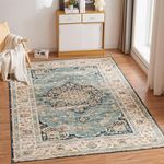 CHOSHOME Machine Washable Rugs for Living Room Large Vintage Area Rugs for Bedroom Soft Short Pile Rugs Non Slip Carpet Traditional Oriental Rug for Kitchen Dining Outdoor 120x170cm Blue Faux Wool Rug