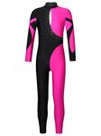 CHICTRY Girls Full Body Gymnastics Leotard Long Sleeve Ballet Dance Unitard Jumpsuit One Piece Bodysuit Catsuit Swimwear Hot Pink 15-16 Years