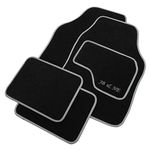 JVL Personalised Universal Black Carpet Car Mat Set with Grey Embroidered Drivers Mat