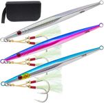 Gefischtter 3pcs Saltwater Vertical Fishing Jigs Metal Jigging Spoon Speed Fast Deep Sea Jigging Fishing Lures Glow Lead Jigs with Assist Hooks for Tuna,Bass,Dogtooth,Grouper/5.64oz(160g)