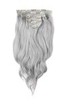 Foxy Locks Elegant Clip In Human Remy Hair Extensions - 20+ Shades - 16/18/20" (16", Silver Fox (#90A))