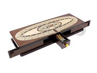 House of Cribbage - Continuous Cribbage Board/Box Inlaid in Wenge Wood/Maple : 4 Track - Sliding Lids, Drawer & Metal Pegs with Score Marking Fields for Skunks, Corners and Won Games