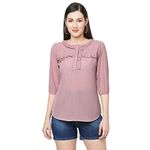 Go.4.it Women's Roundneck Top with Cutwork Embroidery at Neck & Placket,5021,O.PINK,2XL