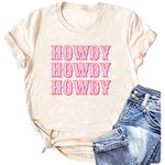 Howdy Rodeo Shirt Women Vintage Western Graphic Tees Retro Country Southern Cowgirl Casual Short Sleeve T Shirts, Beige, X-Large