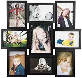 Malden International Designs Crossroads 3D 10 Opening 3.5x5 Collage Black Picture Frames, Wodd, Black, 9-Opening