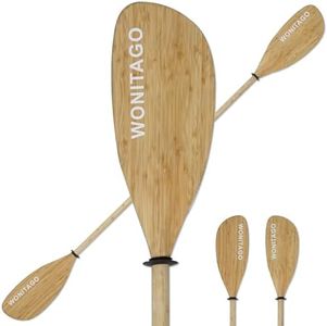 WONITAGO Full Carbon Fiber Kayak Paddle with Large Paddle Blade, Floating Adjustable Kayak Paddles with Paddle Bag, 215-225 cm/85-89 Inches, Wood Color