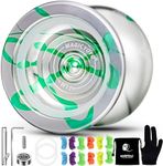 The Autostory Magic Yoyo N11 Professional Unresponsive Yoyo N11 Alloy Aluminum Yo Yo Ball with Bag, Glove, 12 Yoyo Strings and Responsive Bearing Kit (N11 Black) (Silver Green)