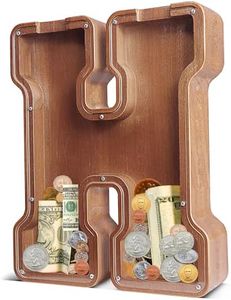UBeesize 12in Extra Large Wooden Piggy Bank,Letter Piggy Bank for Boys Girls,Money Coin Bank for Kids,Christmas,Birthday,Children“s Gift and Home Office Decoration（H）