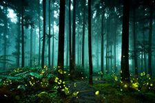 Fireflies Glowing Summer Forest at Night Landscape Photo Poster 18x12 inch