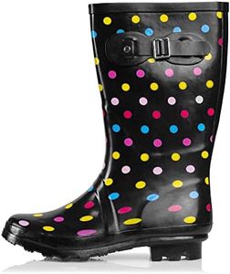 NORTY Women's Hurricane Wellie Rain Boots - Mid-Calf Length - Glossy Matte Waterproof Rubber Shoes, Multi Color Dot, 10