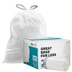 Plasticplace Custom Fit Trash Bags │ Simplehuman®* Code R Compatible (50 Count) │ White Drawstring Garbage Liners 2.6 Gallon / 10 Liter │ 16.5" x 18"