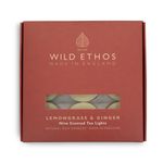 Wild Ethos Scented Tea Lights - Natural Wax - Long Lasting & Blended Natural Essential Oils - Pack of 9 - Made in The UK - Select Your Scent (Lemongrass & Ginger)