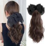 Miss Lirenn® Light Weight Fluffy Soft Hair Ponytail with Large Butterfly Bow Clip - Natural Voluminous Curly Hair Ponytail Hair Extension 16 to 18 Inch Long Brown Color