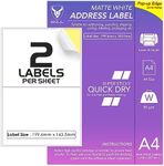 2 Labels Per A4 Sheet, 50 Sheets 100 Sticky Label, Printable Sticker Paper, iSOUL Matte Self Adhesive Address Mailing, Shipping, Postage, Laser & Inkjet Printer Compatible [QuickDry]