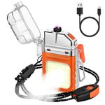 Vicloon Electric Lighter, USB Plasma Arc Lighter, 3 Modes Flashlight Windproof and Waterproof Lighters, Rechargeable Lighters for Camping Hiking Outdoor Survival, Gifts for Men Him Dad Husband(Orange)