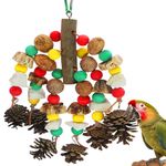 MQUPIN Parrot Toys,Nuts nutrient-rich bird toys,Natural Wooden Parrot Cage Bite Toy,cockatoo toys containing cuttlefish bones,pine cones,wooden mangoes and poppy berries for African Greys,Macaws