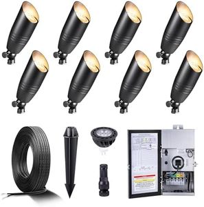 Gardenreet Black Brass Low Voltage Landscape Spotlights(8-Pack) Kit 12V LED with 150W Low Voltage Transformer & Mechanical Timer & 100FT Wire & 40Pack Connectors for Outdoor House Garden Patio