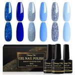 Shining She Gel Nail Polish Set Blue, 6 Colors Baby Blue Navy Blue Glitter Gel Polish Kit Soak-Off UV/LED Blue Series Nail Polish Gel for Nail Art Salon DIY Home, 8ML
