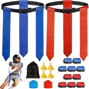 DZLION Flag Football Belts, 10 Player Adjustable Flag Football Set with 30 Flags, 8 Cones, 4 Football Penalty Flags Flag Football Belts and Flags for Youth Adults Training