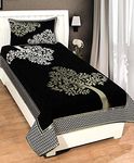 Fresh From Loom Chenille Floral 500 TC Heavy Bedsheet for Single Bed Size - 60 x 90 inch Black Color with 1 Pillow Cover