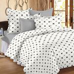 HUESLAND by Ahmedabad Cotton 144 TC Cotton Bedsheet for Double Bed with 2 Pillow Covers - White, Grey