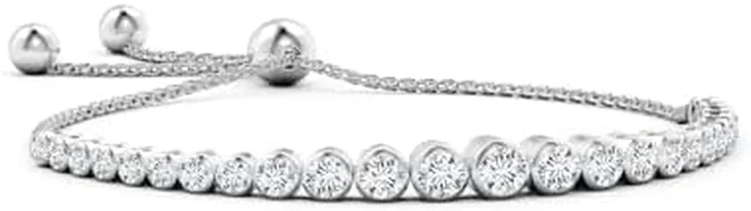 Angara Lab Grown Graduated Bezel-Set Diamond Bolo Bracelet in 14K White Gold for Women (Size-3.9mm) | April Birthstone, Birthday, Anniversary, Jewelry Gift for Women