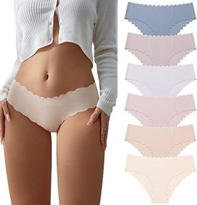 SHARICCA Bragas Mujer sin Costuras Invisible Elástico Bikini Brasileño Mujer Cómodas y Suaves Hoja Loto Braga Bikini (6Pack-Multicolor01, XS)
