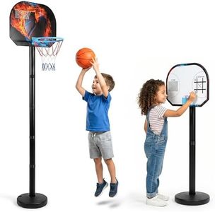 Kidsmate 3-in-1 Basketball Play Set for Kids with Adjustable Basketball Hoop, Tic Tac Toe & Dot Game Board, Basketball Net Stand Indoor Outdoor Toy, Best Gift for Boys & Girls - Multicolor