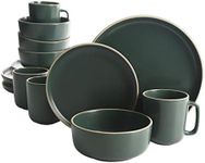 Gibson Home Zuma 16 Piece Round Kitchen Dinnerware Set, Dishes, Plates, Bowls, Mugs, Service for 4, Matte Stoneware, Green