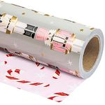 WRAPAHOLIC Reversible Christmas Wrapping Paper - Mini Roll - 17 Inch X 33 Feet - Nutcracker and Candy Cane Printed on Pearlized Paper for Chrsitmas, Holiday, Party Celebration