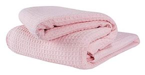 Glamburg 100% Cotton Thermal Blanket, Breathable Bed Blanket Queen Size, Soft Waffle Blanket, Queen Blanket, All Season Cotton Blanket, Baby Pink